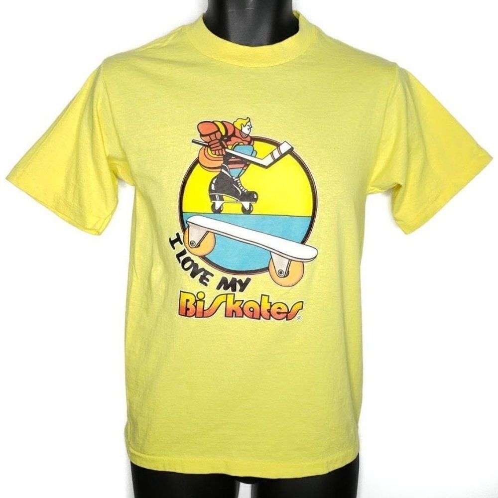 Bi Skates T Shirt Vintage 70s I Love My BiSkates Transfer Made In USA Medium